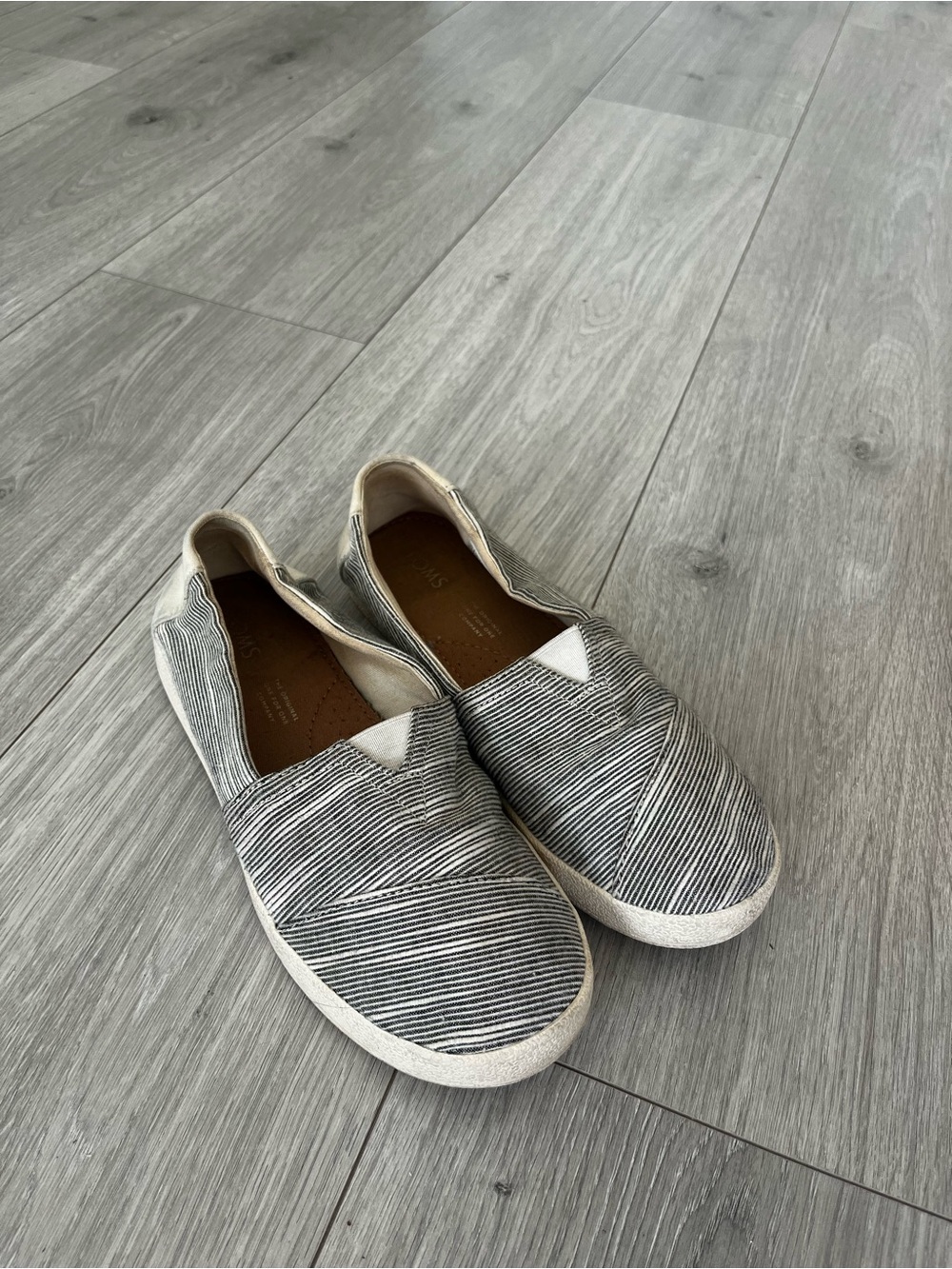 Toms Black & White Striped Slip-On Flats